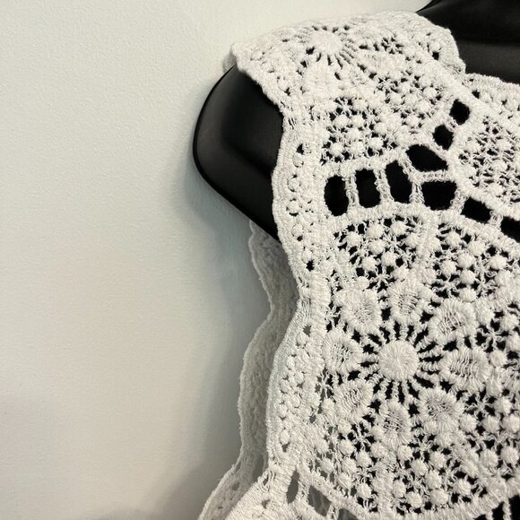 NWT White Cotton Boho Hippie Crochet High-Low Top, Size Small - Picture 3 of 12